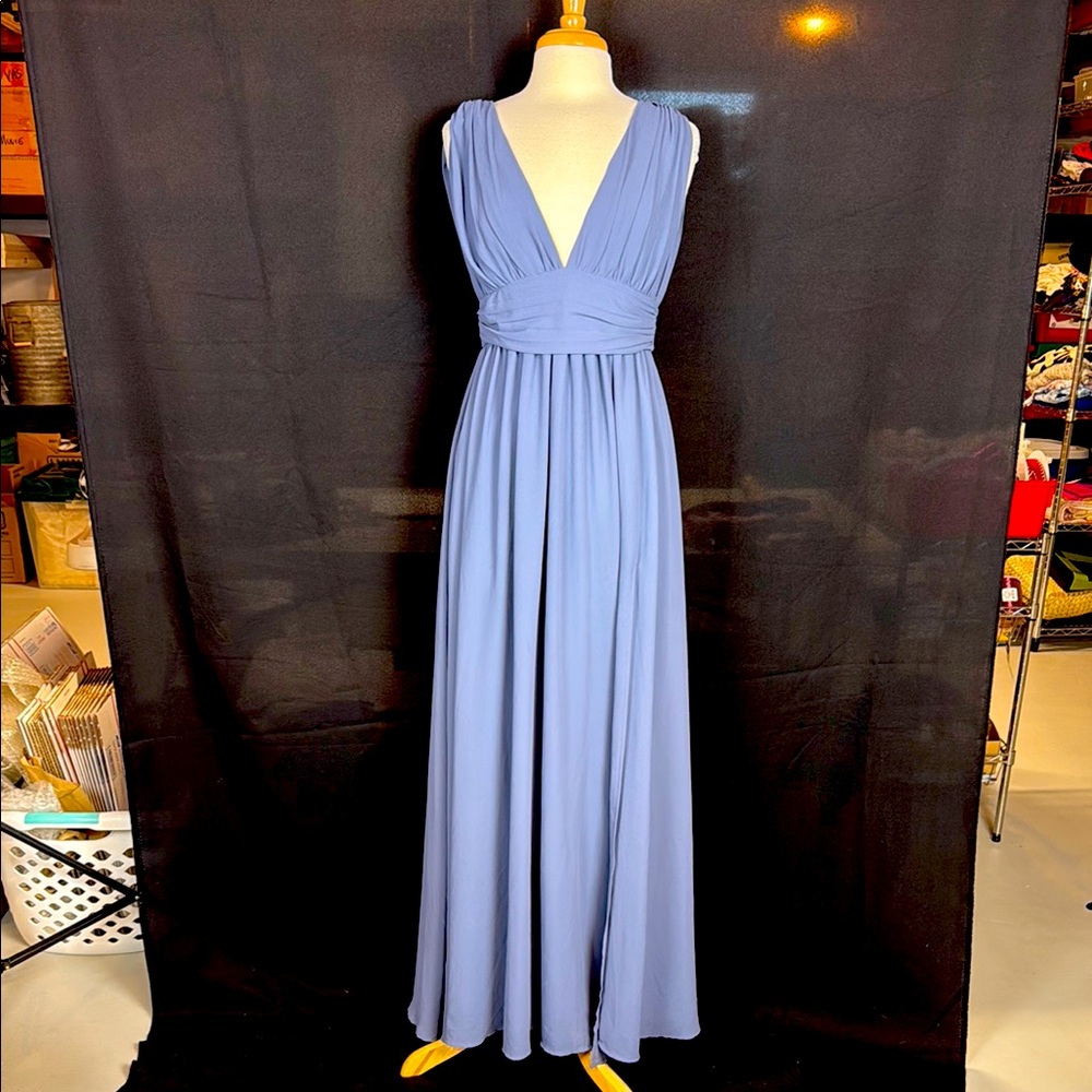 Lulu's Heavenly Dusty Blue Pleated Maxi Gown for Weddings